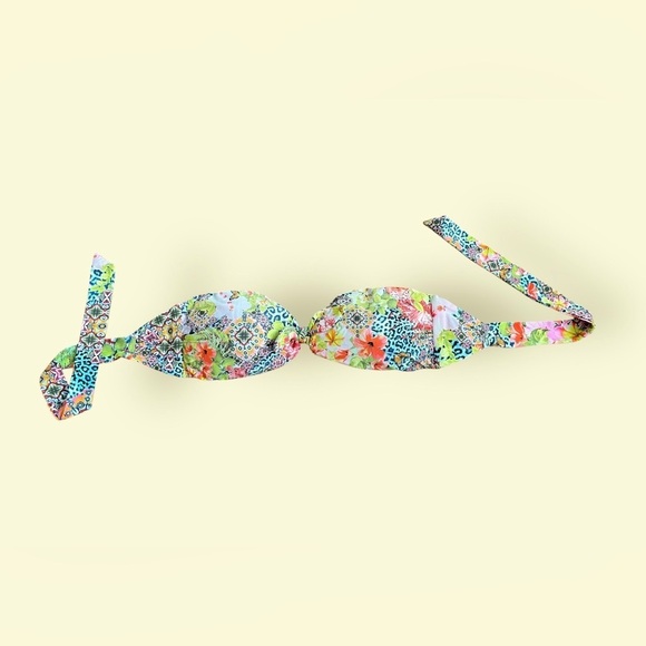 Luli Fama Revolve Knot Bow Bandeau Bikini Swim Top in Multi-Print sz Med C cup - Picture 5 of 10